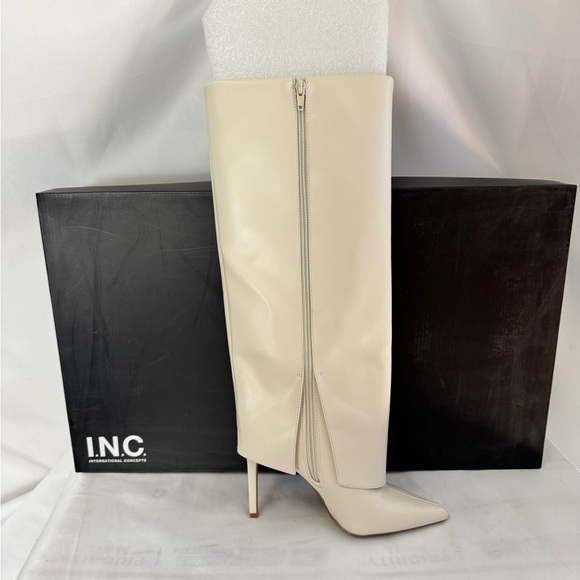 INC International Concepts Shoes - INC International Concepts Cream Heeled Boots‎ with Stiletto Heel